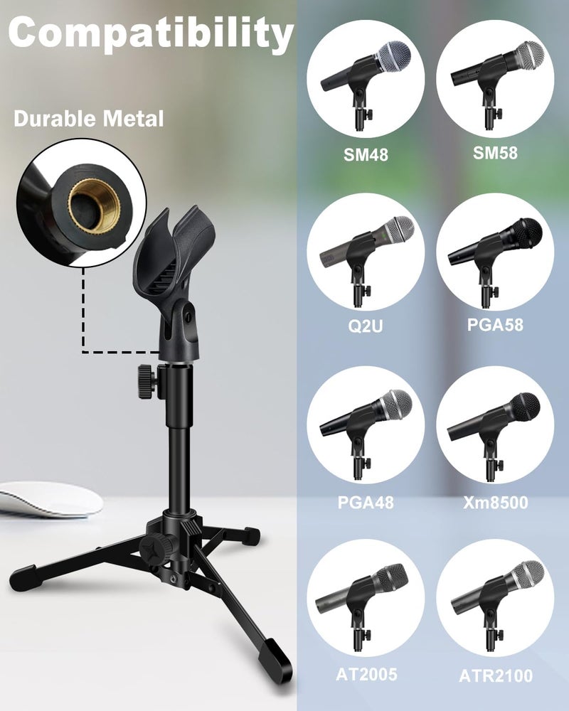 Mictop Desktop Mic Stand Portable Foldable Tripod with Mic Clip Holder and 5/8" Male to 3/8" Female Screw Adjustable Microphone Stand. - Image 2